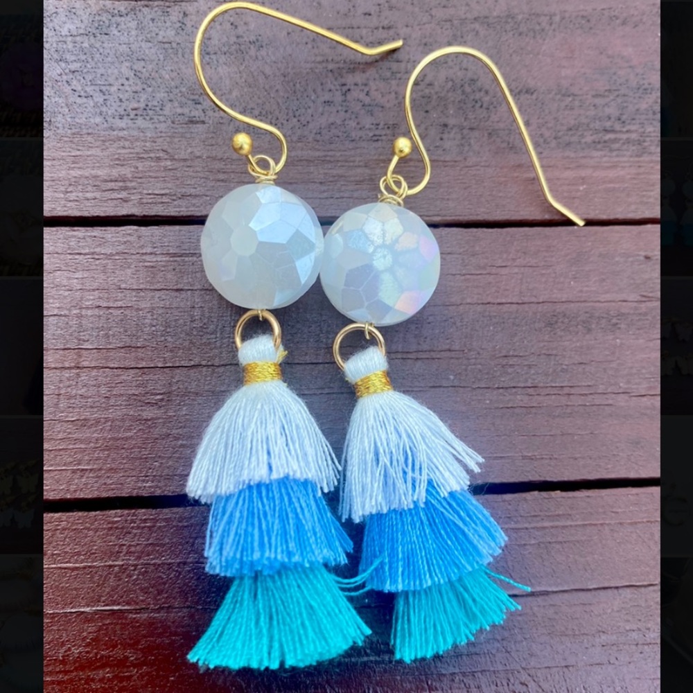 Blue Ombré Tassel Spring Earrings